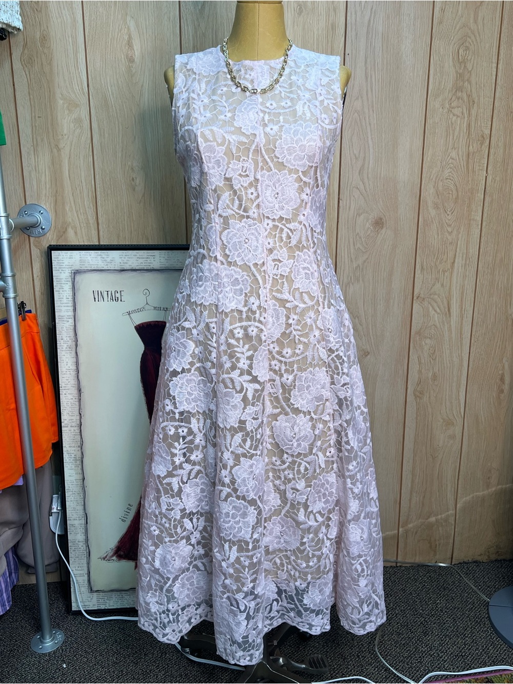 Elegant Floral Lace Maxi Dress in Light Pink